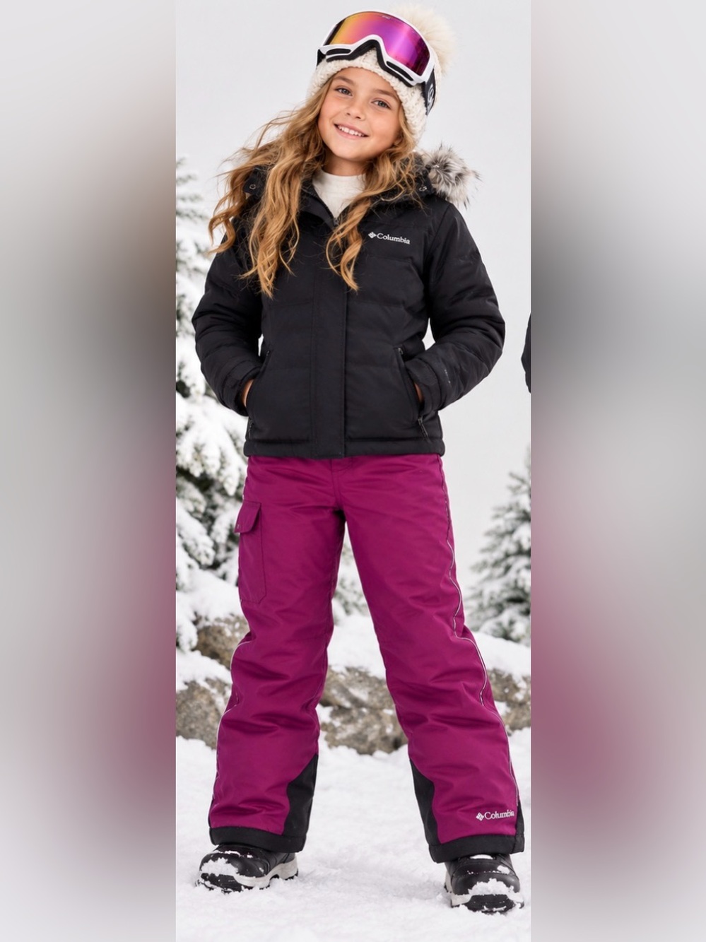 Columbia Bugaboo II Omni-Heat Insulated Snow Pants Purple Youth XS size 6